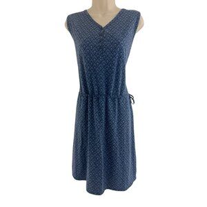 Duluth Trading Blue Print Sleeveless To Flow Dress w/Pockets Size XL New Summer